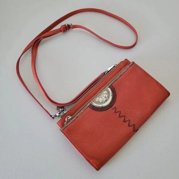 Brighton Leather Convertible Wallet Crossbody Bag Burnt Orange Brown - Picture 1 of 11